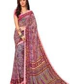 Orange printed georgette saree with blouse