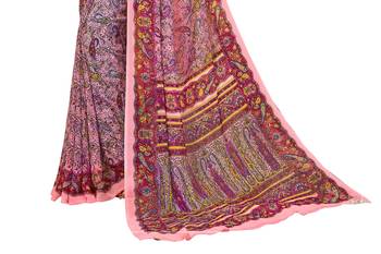 Orange printed georgette saree with blouse 2