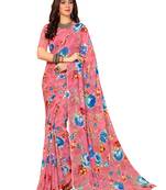 Pink printed georgette saree with blouse