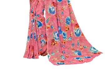 Pink printed georgette saree with blouse 2