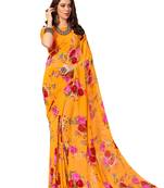 Orange printed georgette saree with blouse