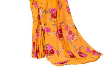 Orange printed georgette saree with blouse 2