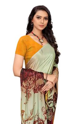 Mustard  printed crepe saree with blouse 3