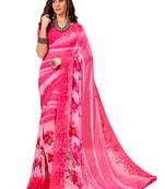 Pink printed georgette saree with blouse