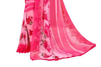 Pink printed georgette saree with blouse 2