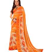 Orange printed georgette saree with blouse