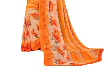 Orange printed georgette saree with blouse 2