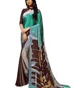 Green printed crepe saree with blouse