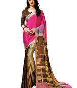 Pink printed crepe saree with blouse