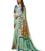 Green printed crepe saree with blouse