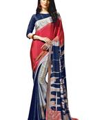 Red printed crepe saree with blouse