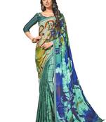 Green printed crepe saree with blouse