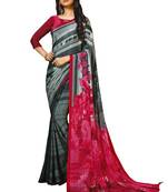 Pink printed crepe saree with blouse