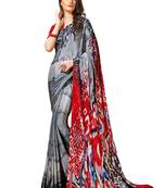 Grey printed crepe saree with blouse