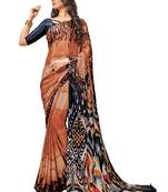 Copper printed crepe saree with blouse