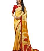 Yellow printed crepe saree with blouse