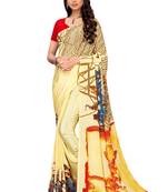 Red printed crepe saree with blouse