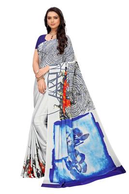Blue printed crepe saree with blouse 1