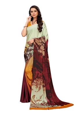 Mustard  printed crepe saree with blouse 4