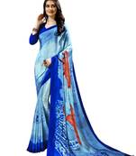 Blue printed crepe saree with blouse
