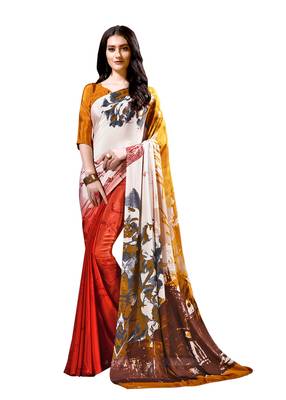 Mustard  printed crepe saree with blouse 1