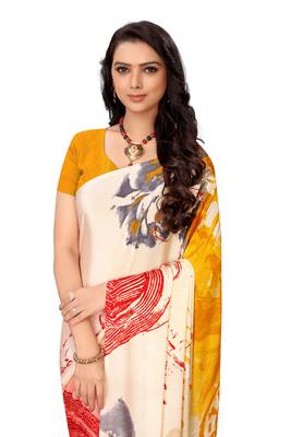 Mustard  printed crepe saree with blouse 4