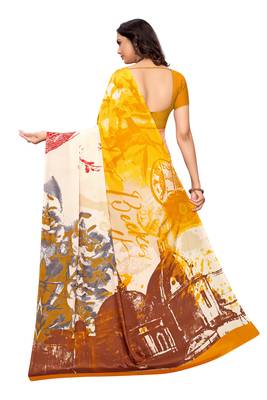 Mustard  printed crepe saree with blouse 5
