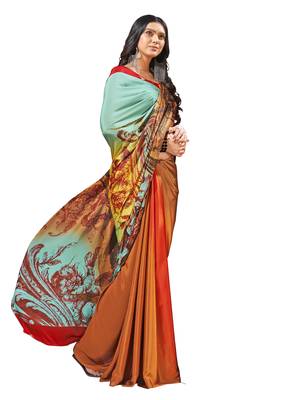 Mustard  printed crepe saree with blouse 2