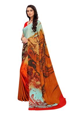 Mustard  printed crepe saree with blouse 3
