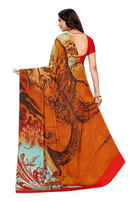 Mustard  printed crepe saree with blouse 4