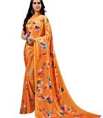 Orange printed crepe saree with blouse