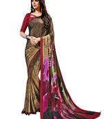 Pink printed crepe saree with blouse