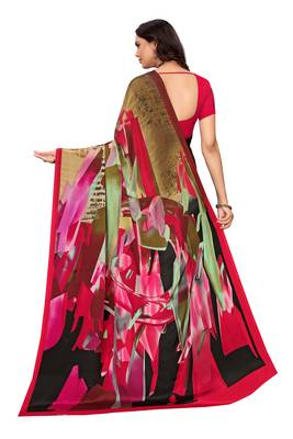 Pink printed crepe saree with blouse 5