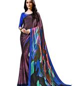 Blue printed crepe saree with blouse