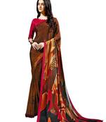 Red printed crepe saree with blouse