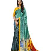 Yellow printed crepe saree with blouse
