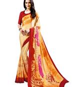 Yellow   printed crepe saree with blouse