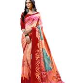 Peach printed crepe saree with blouse