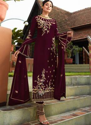 Wine embroidered georgette salwar 1