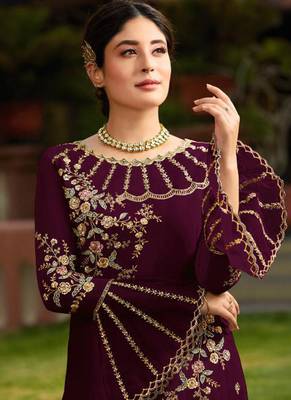 Wine embroidered georgette salwar 2