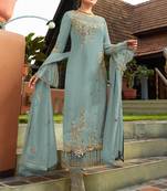 Sky-blue embroidered georgette salwar