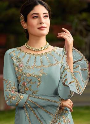 Sky-blue embroidered georgette salwar 2