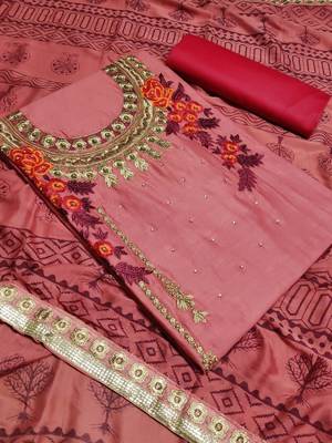 pink embroidered cotton unstitched salwar with dupatta 1