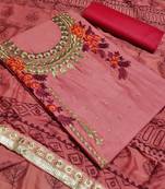 pink embroidered cotton unstitched salwar with dupatta
