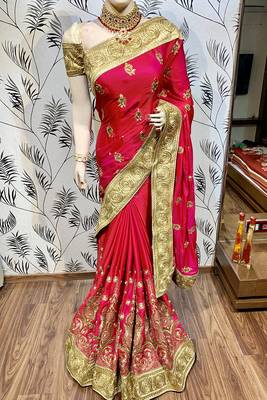 Pink Embroidered Faux Raw Silk Saree With Blouse 1