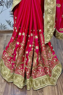 Pink Embroidered Faux Raw Silk Saree With Blouse 2