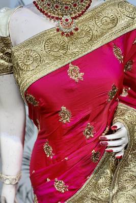 Pink Embroidered Faux Raw Silk Saree With Blouse 3