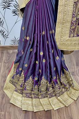 Purple Embroidered Faux Raw Silk Saree With Blouse 2