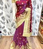 Maroon Embroidered Faux Raw Silk Saree With Blouse