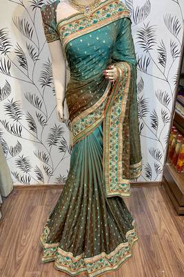 Green Embroidered Faux Raw Silk Saree With Blouse 1
